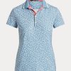 Blaue Ralph Lauren Tailored Fit Jersey-Hemden mit Blumenmuster für Damen