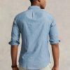 Blaue Slim Fit Chambray-Hemden für Herren von Ralph Lauren