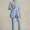 Blaue, verkürzte Chambray-Kick-Flare-Hose von Ralph Lauren für Damen
