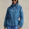 Blaue, verstaubare, durchscheinende Ripstop-Windjacke von Ralph Lauren für Damen