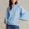 Blauer Ralph Lauren Fleece-Kapuzenpullover mit abgeschnittenen Bündchen für Damen