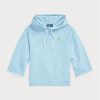 Blauer Ralph Lauren Fleece-Kapuzenpullover mit abgeschnittenen Bündchen für Damen