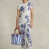 Blaues Jersey-Wickelkleid mit Blumenmuster von Ralph Lauren für Damen