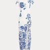 Blaues Jersey-Wickelkleid mit Blumenmuster von Ralph Lauren für Damen