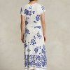 Blaues Jersey-Wickelkleid mit Blumenmuster von Ralph Lauren für Damen
