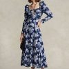 Blaues Neckholder-Kleid aus Baumwolle mit Blumenmuster von Ralph Lauren für Damen