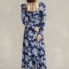 Blaues Neckholder-Kleid aus Baumwolle mit Blumenmuster von Ralph Lauren für Damen