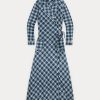 Blaues Wickelkleid aus kariertem Baumwollvoile von Ralph Lauren für Damen
