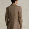 Braune Blazer aus Leinenmischung mit Fischgrätenmuster für Damen von Ralph Lauren