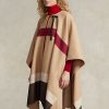 Braune, doppelseitige Ponchojacken mit Streifen von Ralph Lauren Polo ID für Damen