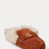Braune flache Schuhe aus Wildleder mit Kunstpelzbesatz für Damen von Ralph Lauren Savanah