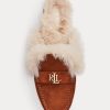 Braune flache Schuhe aus Wildleder mit Kunstpelzbesatz für Damen von Ralph Lauren Savanah