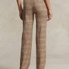 Braune, gerade geschnittene Hose aus Woll-Leinen-Tweed mit Karomuster von Ralph Lauren für Damen