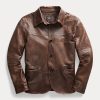 Braune Herren-Automäntel aus Leder von Ralph Lauren