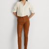Braune, hochgeschnittene Skinny-Knöchelhose aus Leder von Ralph Lauren für Damen
