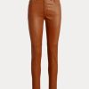 Braune, hochgeschnittene Skinny-Knöchelhose aus Leder von Ralph Lauren für Damen
