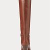 Braune hohe Kalbslederstiefel von Ralph Lauren für Damen