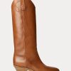 Braune hohe Stiefel „Jaelynne“ aus brüniertem Kalbsleder für Damen von Ralph Lauren