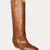 Braune hohe Stiefel „Jaelynne“ aus brüniertem Kalbsleder für Damen von Ralph Lauren