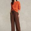 Braune Hose mit weitem Bein aus Seidenmischung von Ralph Lauren für Damen