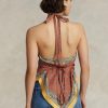 Braune Neckholder-Tops aus Maulbeerseide mit Schalmotiv für Damen von Ralph Lauren