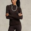 Braune Poloshirts aus Jersey mit langem Arm und Stehkragen für Damen von Ralph Lauren