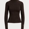 Braune Poloshirts aus Jersey mit langem Arm und Stehkragen für Damen von Ralph Lauren