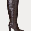 Braune Ralph Lauren Ashlynn-Stiefel aus geprägtem Leder für Damen