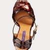Braune Ralph Lauren Callahan Lack-Sandalen aus Kalbsleder für Damen