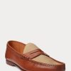 Braune Ralph Lauren Chalmers Pennyloafer aus Kalbsleder und Canvas für Herren