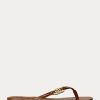 Braune Ralph Lauren Emalia Flip-Flops aus Nappaleder für Damen