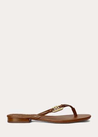 Braune Ralph Lauren Emalia Flip-Flops aus Nappaleder für Damen