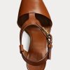 Braune Ralph Lauren Emilie Welington Kalbsledersandalen für Damen