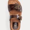 Braune Ralph Lauren Ezra Sandalen aus Leder mit Krokodilprägung für Damen