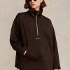 Braune Ralph Lauren Fleecejacken mit Viertelreißverschluss für Damen