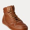 Braune Ralph Lauren Jaemyn High-Top-Sneakers aus Kalbsleder für Damen