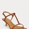 Braune Ralph Lauren Kitten-Heel-Sandalen aus Lammleder für Damen