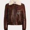 Braune Ralph Lauren Niketa Burnished Merino Shearling Jacken für Damen