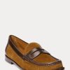 Braune Ralph Lauren Pennyloafer aus Wildleder mit Lederbesatz für Damen