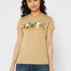 Braune Ralph Lauren Rundhals-Grafik-T-Shirts für Damen