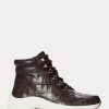 Braune Ralph Lauren Rylee High-Top-Sneakers aus geprägtem Leder für Damen