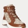 Braune Ralph Lauren Rylee Monogram Jacquard High-Top-Sneakers für Damen