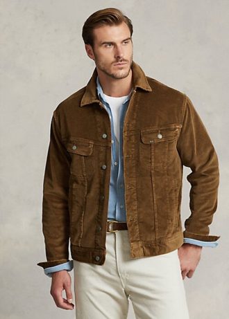Braune Ralph Lauren Stretch Cord Trucker Jacken für Herren