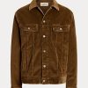 Braune Ralph Lauren Stretch Cord Trucker Jacken für Herren