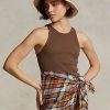 Braune Ralph Lauren Tanktops aus gerippter Baumwolle für Damen