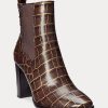 Braune Ralph Lauren Ylah-Stiefel aus geprägtem Leder für Damen
