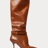 Braune Ralph Lauren Zoe Tall Stiefel aus Kalbsleder für Damen