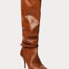 Braune Ralph Lauren Zoe Tall Stiefel aus Kalbsleder für Damen