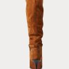 Braune Ralph Lauren Zoe Tall Stiefel aus Wildlederkalbsleder für Damen
