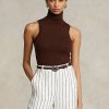 Braune ärmellose Rollkragenpullover aus Wolle von Ralph Lauren für Damen